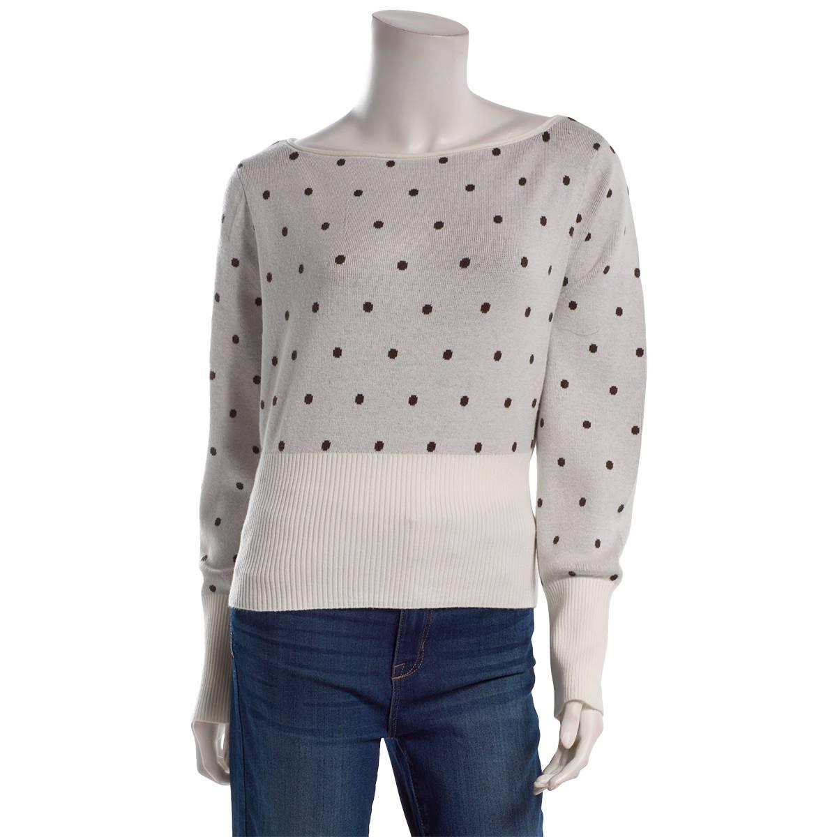Juniors No Comment Polka Dot Boat Neck Sweater