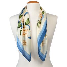 Womens Renshun Floral Square Scarf - Ivory/Blue