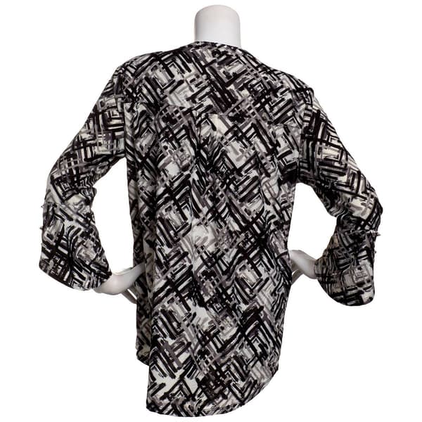 Womens Notations 3/4 Sleeve Cross Jacquard Pintuck Blouse