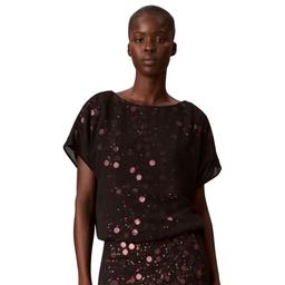 Womens Calvin Klein Short Sleeve Boat Neck Sequin Dot Blouse