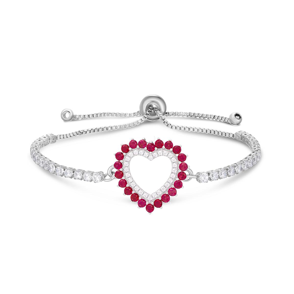 Gianni Argento Silver Lab Ruby & CZ Big Heart Bracelet