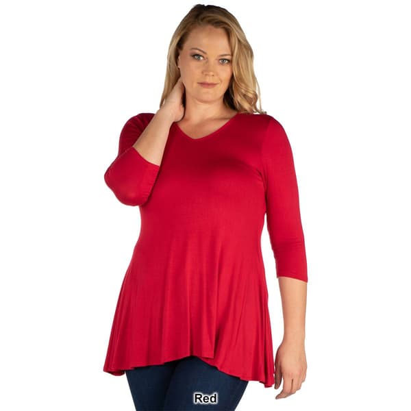 Plus Size 24/7 Comfort Apparel 3/4 Sleeve V-Neck Tunic