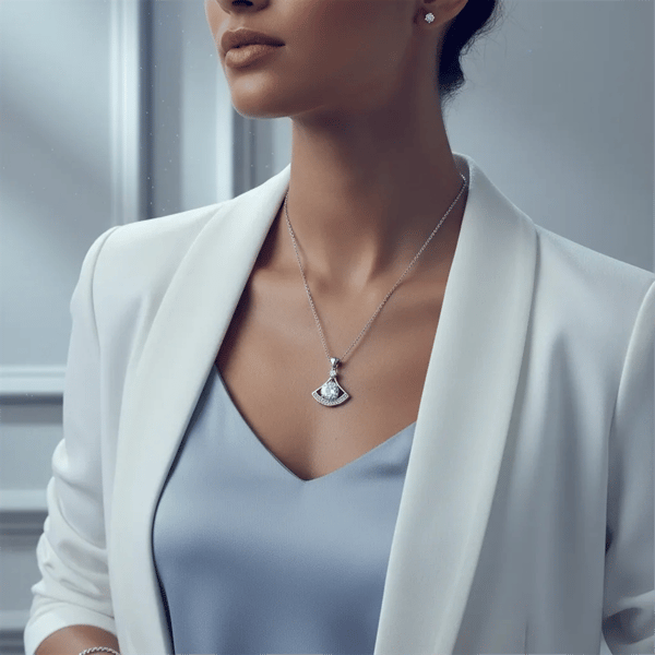 Saffron Sterling Silver Moissanite Diamond Arc Pendant Necklace