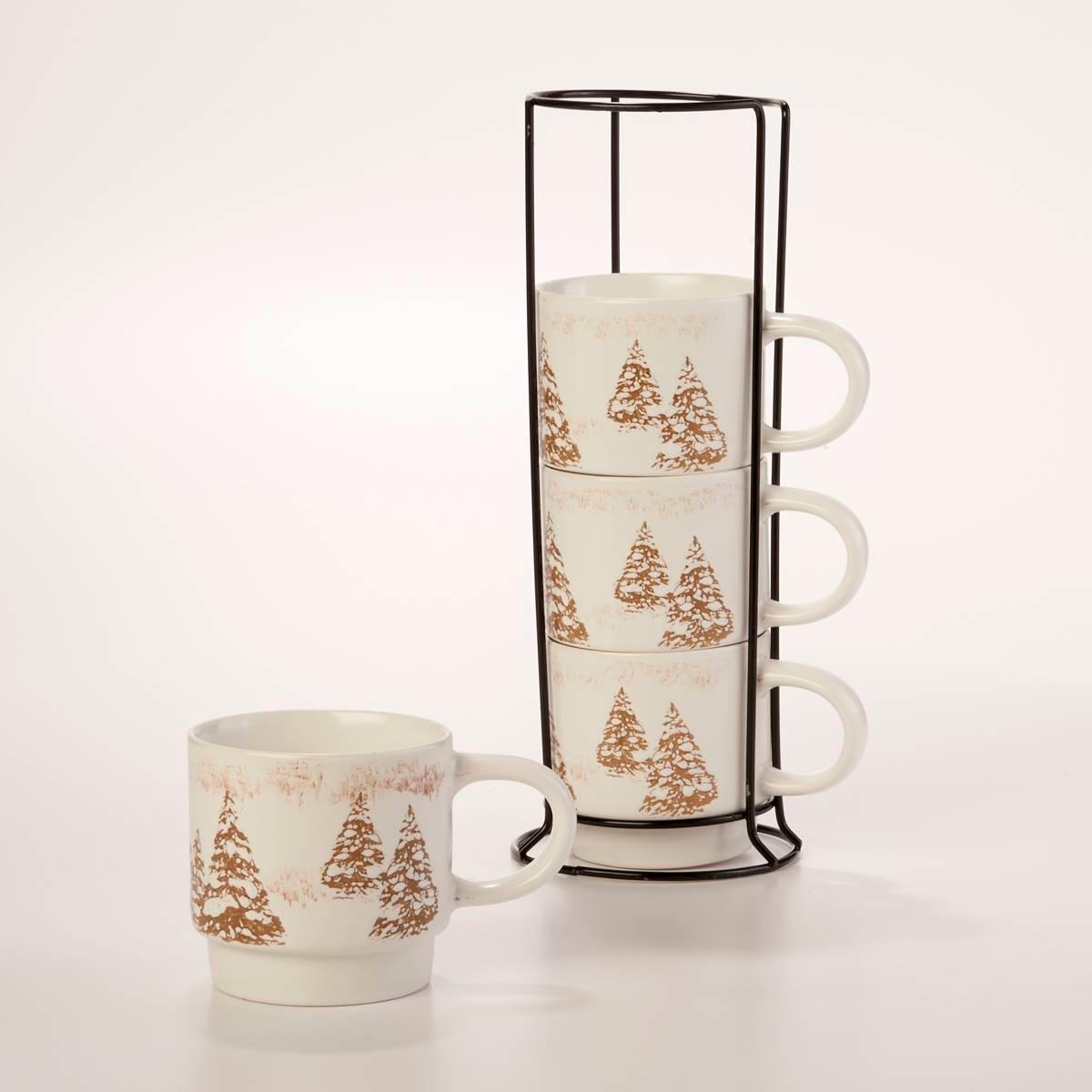 Azzure Home Set of 4 Debossed Trees Stacking Mugs