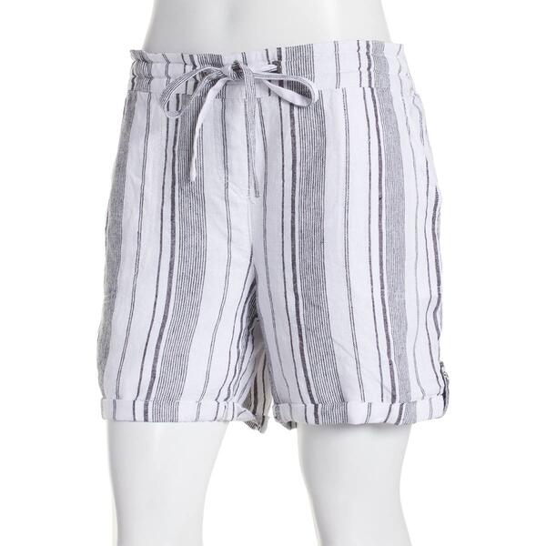 Womens Per Se 5in. Stripe Linen Shorts - Black/White - image 