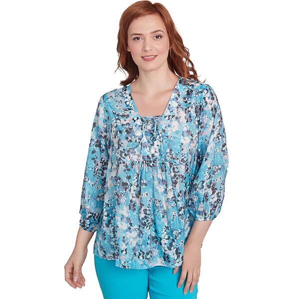 Plus Size Skye''s The Limit Lavender Sky 3/4 Sleeve Floral Blouse - image 