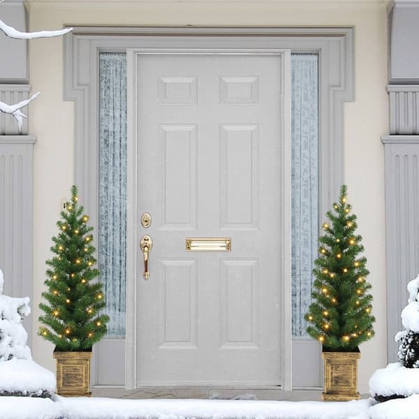 Puleo International 3.5ft. Battery Operated Set of 2 Potted Trees