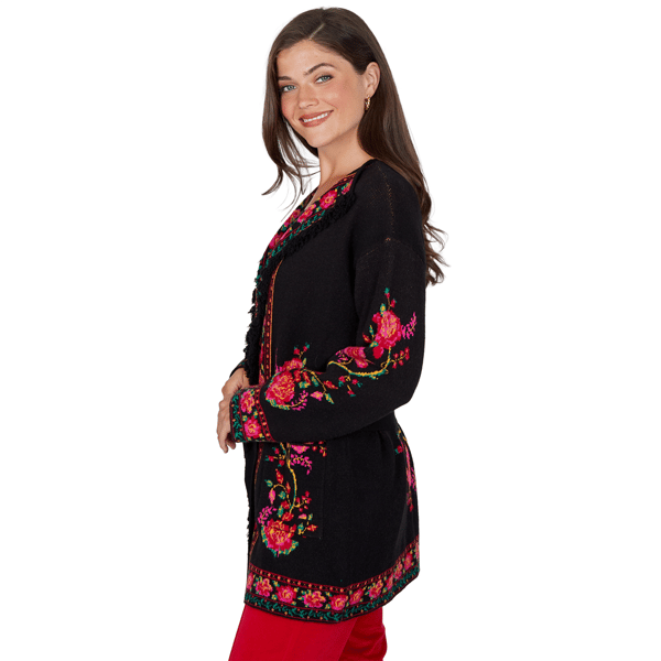 Petite Ruby Rd. Mysterious Romance Floral Jacquard Cardigan