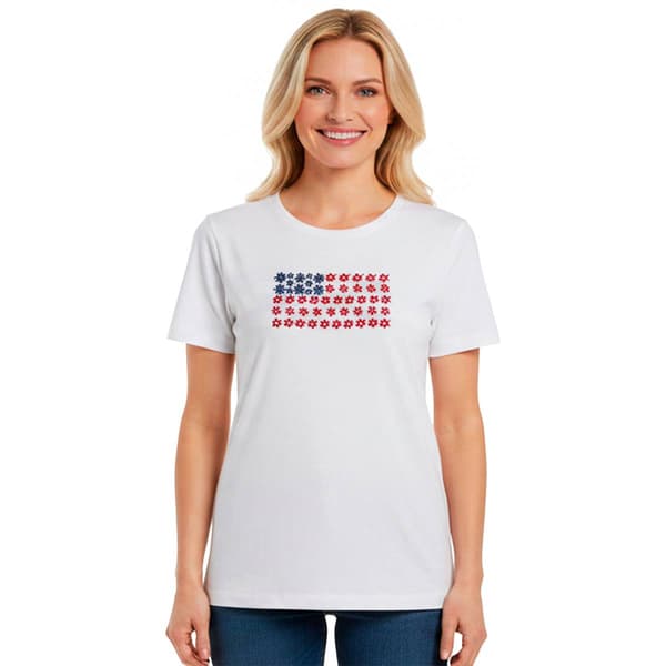 Womens Bonnie Evans Short Sleeve Embroidered Floral Flag Tee - image 