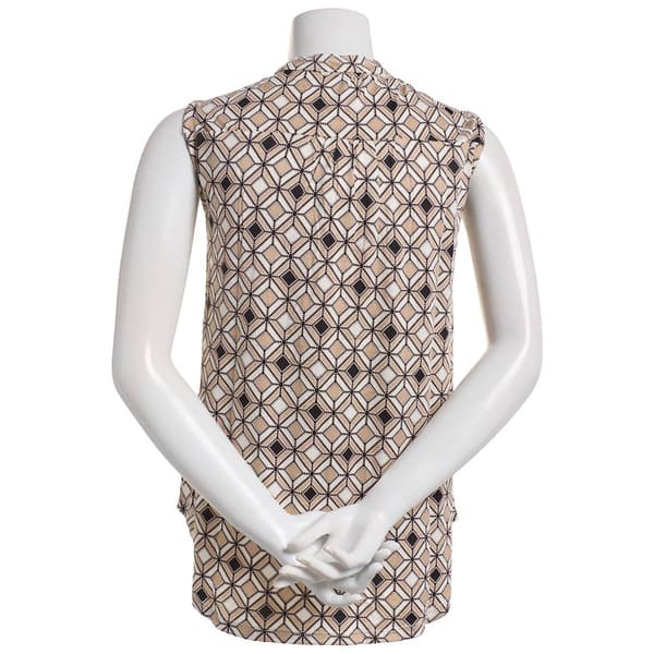 Womens Notations  Sleeveless Diamond Pleated Henley Blouse