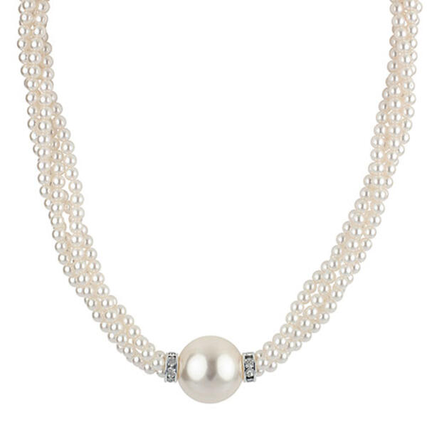 Simulated Pearl & Crystal 16in. Necklace - image 