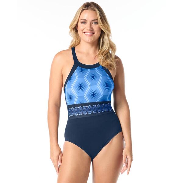Womens Gabar Aqua Prisms Hi Neck One Piece - image 