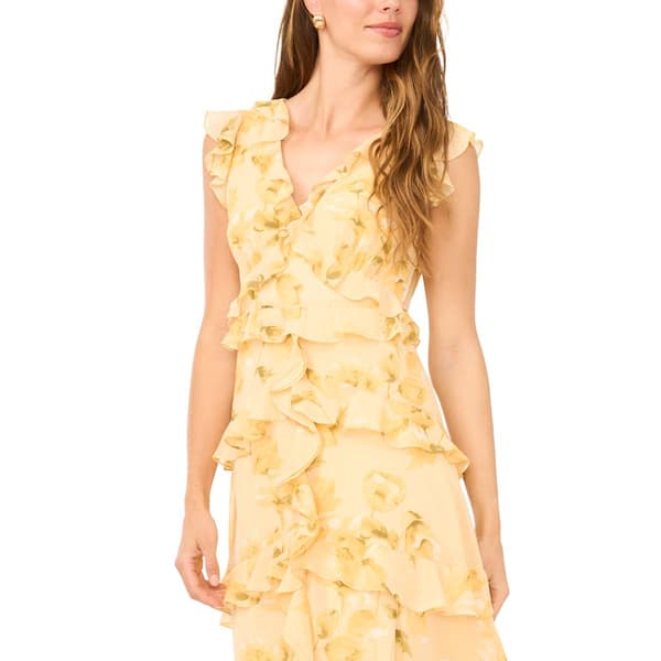 Womens Cece Floral Chiffon Cascade Ruffle Hi Low Dress