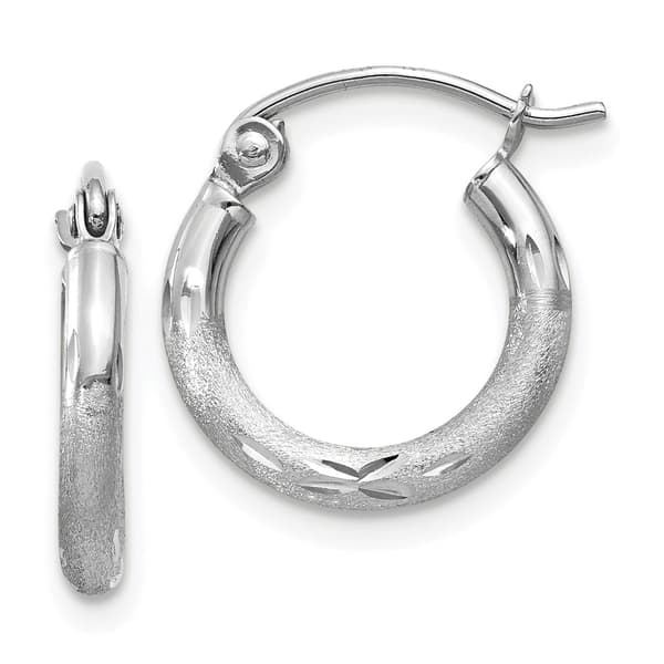 Gold Classics(tm) White Gold Satin Diamond Cut Hoop Earrings - image 