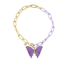 Roman Fairy Fantasy Purple Enamel Butterfly Pendant Necklace