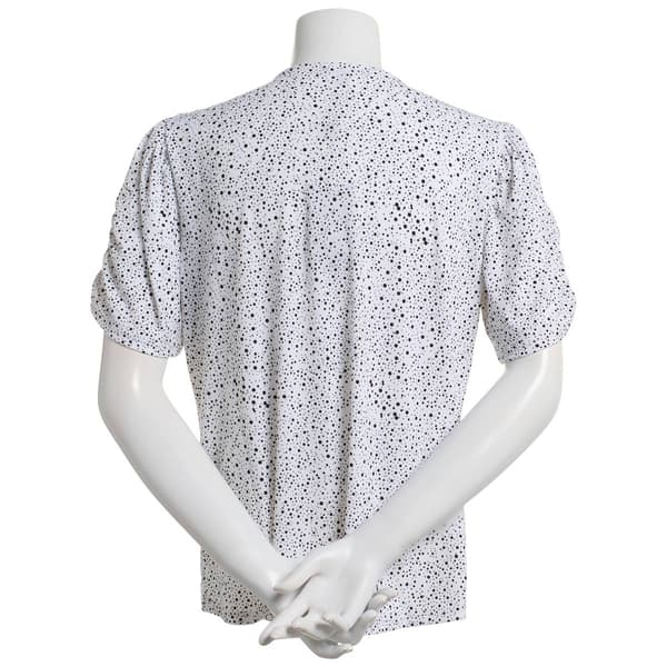 Womens Adrianna Papell Short Sleeve Scattered Dot Blouse