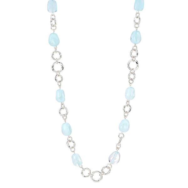 Design Collection Silver Link & Blue Bead Necklace - image 