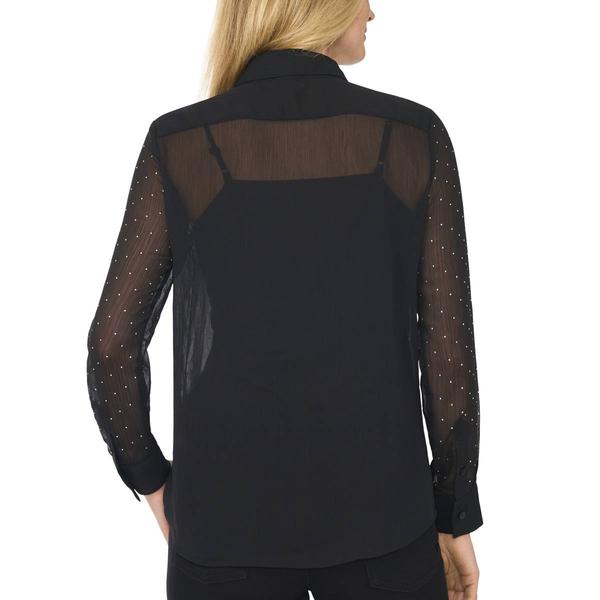 Womens Cece Long Sleeve Rhinestone Button Front Blouse
