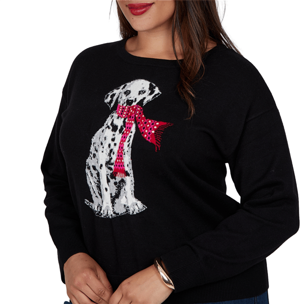 Plus Size Ruby Rd. Mysterious Romance Dalmatian Intarsia Sweater