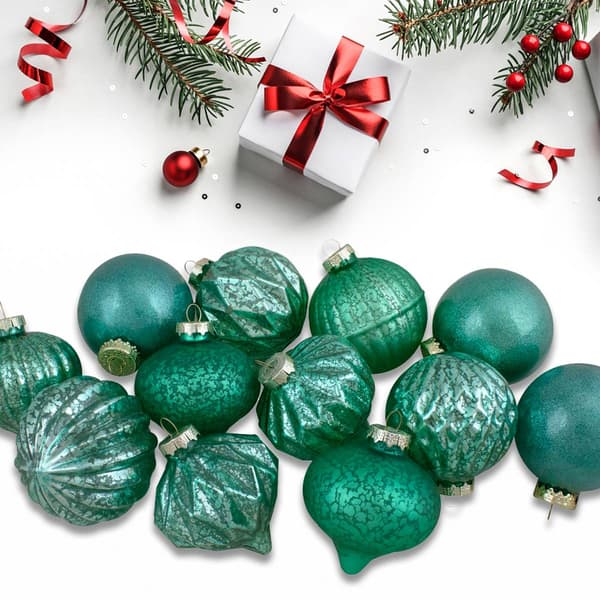 Northlight 12ct. Green Finial & Glass Ball Christmas Ornaments