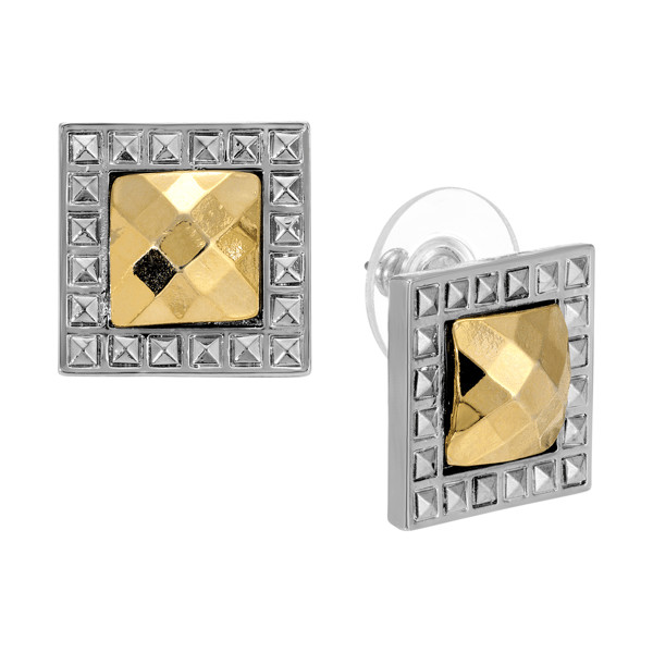 1928 Jewelry Two Tone Square Faceted Stud Earrings - image 