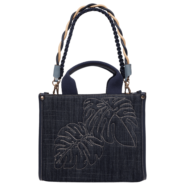 Tommy Bahama Dorothy Embroidered Leaf Medium Denim Tote