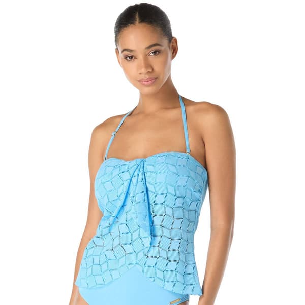 Womens Vince Camuto Medallion Drape Front Tankini Swim Top