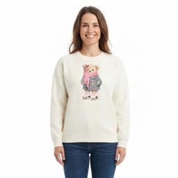 Womens Tru Self Long Sleeve Dpop Shoulder Graphic Bear Sweatshirt