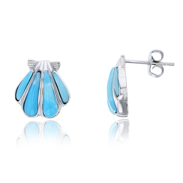 Gemstones Classics(tm) Silver & Larimar Shell Stud Earrings - image 