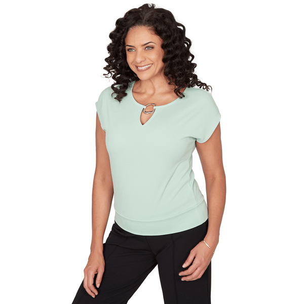 Womens Emaline Verde Grove I Cap Sleeve Keyhole Neck Blouse