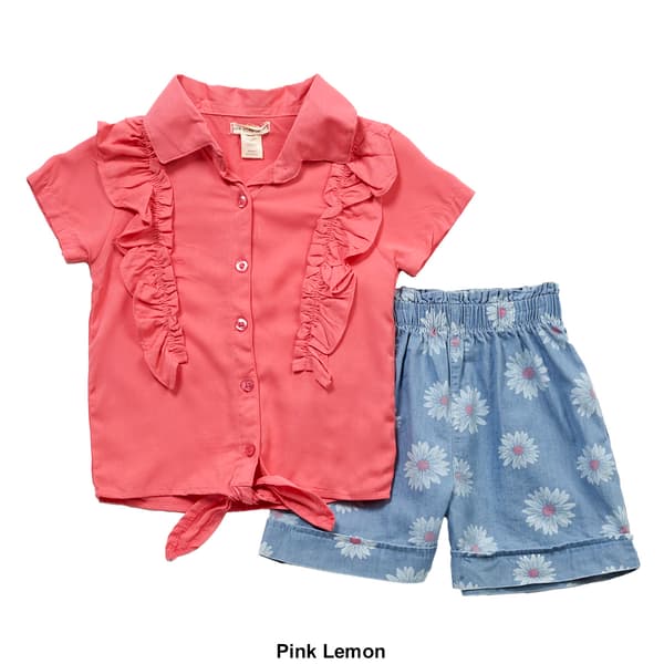 Girls &#40;4-6x&#41; One Step Up Ruffle Top & Daisy Denim Shorts Set