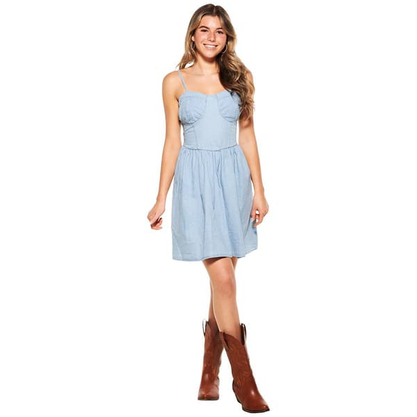 Juniors No Comment Denim Skater Dress - image 