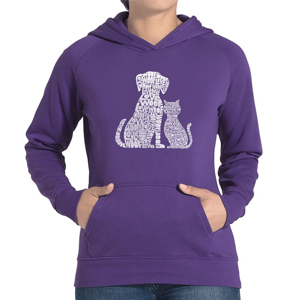 Plus Size LA Pop Art Dogs and Cats Word Art Hooded Sweatshirt