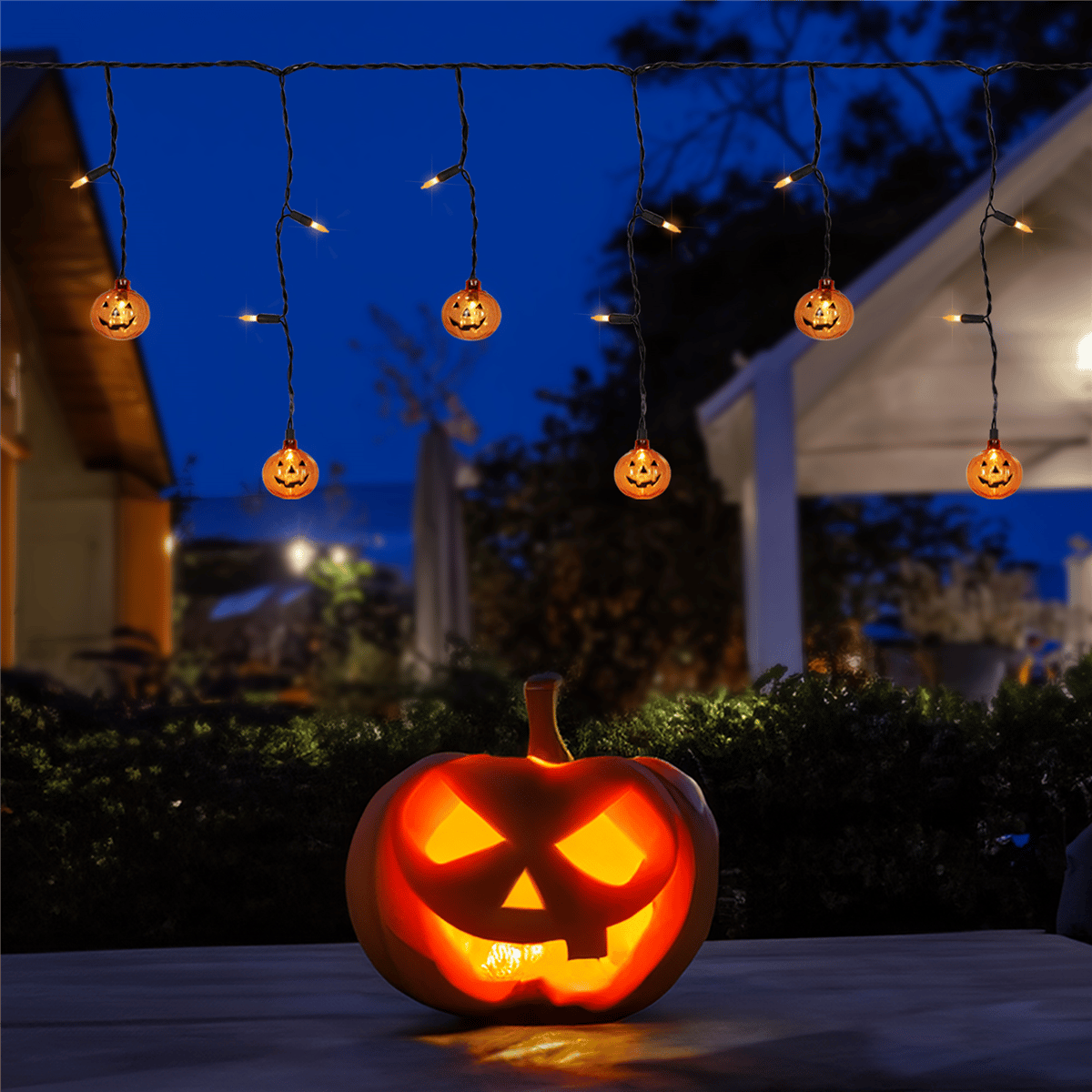 Northlight LED Pumpkin Curtain Icicle Lights - Thumbnail 4
