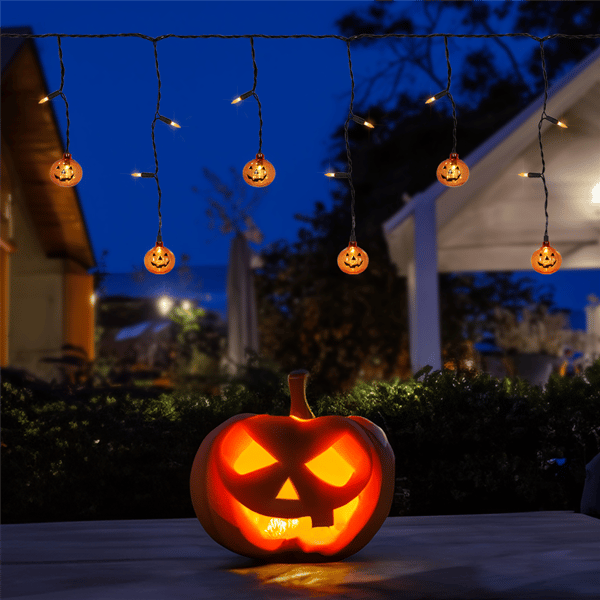 Northlight 25ct. LED Pumpkin Halloween Curtain Icicle Lights