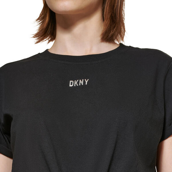 Womens DKNY Sport Metallic Bubble Logo Boxy Knotted Tee