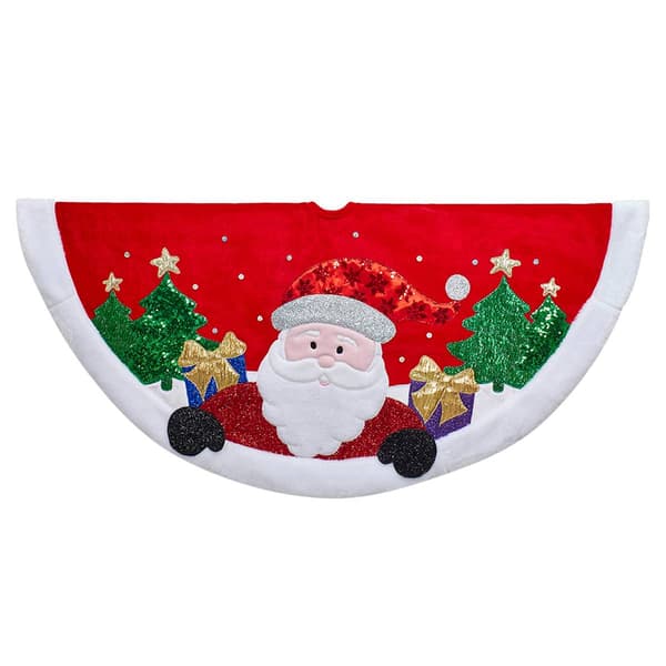 Kurt S. Adler 48in. Red & White Applique Santa Tree Skirt - image 