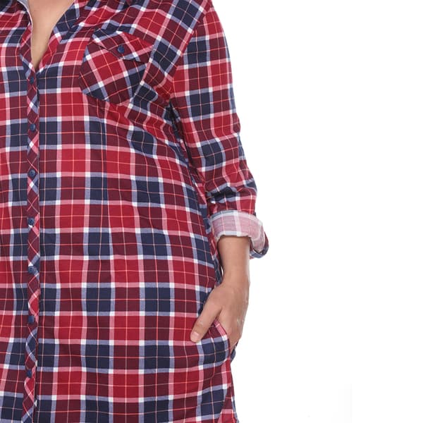 Plus Size White Mark Piper Stretchy Plaid Tunic Shirtdress