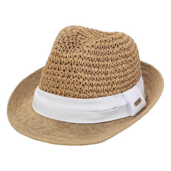 Womens Steve Madden Crochet Fedora with Solid Band - image 