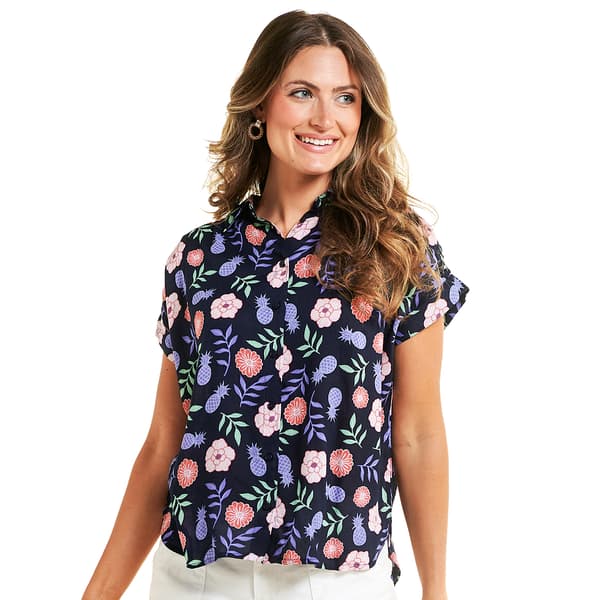 Petite Architect&#40;R&#41; Pineapple Floral Casual Button Down - image 