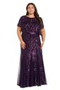Plus R&M Richards Short Sleeve Lace Sequin Belted Evening Gown - image 1