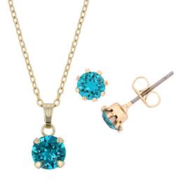 Gold Plated Blue Zircon Pendant Necklace & Stud Earring Set