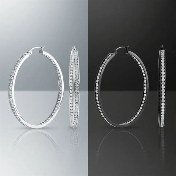 Saffron Silver & Black Inside Out 40mm Hoop Earrings Set