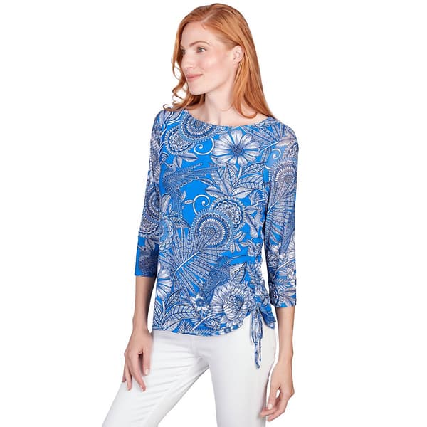 Womens Ruby Rd. Blue Horizon Knit Hummingbird Floral Tee