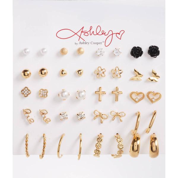 Ashley Multi Pack Floral/Heart/Star Stud & Hoop Earrings - image 