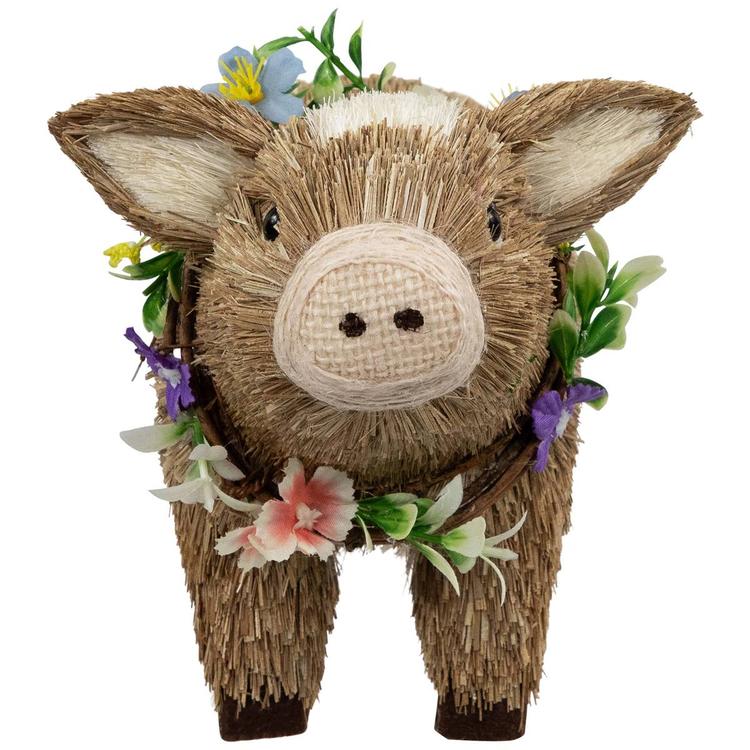 Northlight Seasonal Boy Piglet with Floral Wreath Spring Figurine