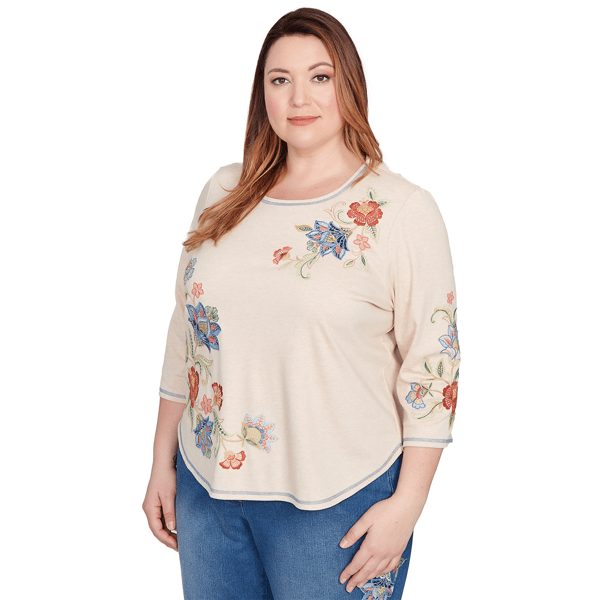 Alfred Dunner Women's Asymmetric Floral Pullover Blouse – Embroidered Crewneck Top - View #9