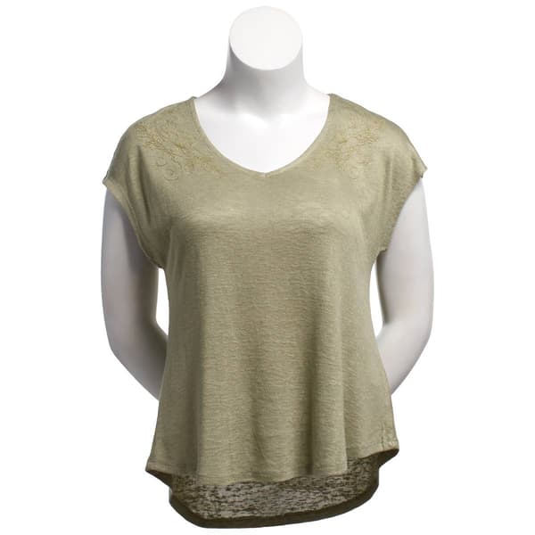 Womens French Laundry Short Sleeve Linen Dolman V-Neck Top - image 