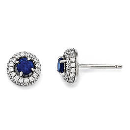 Sterling Silver CZ Blue Circle Post Earrings