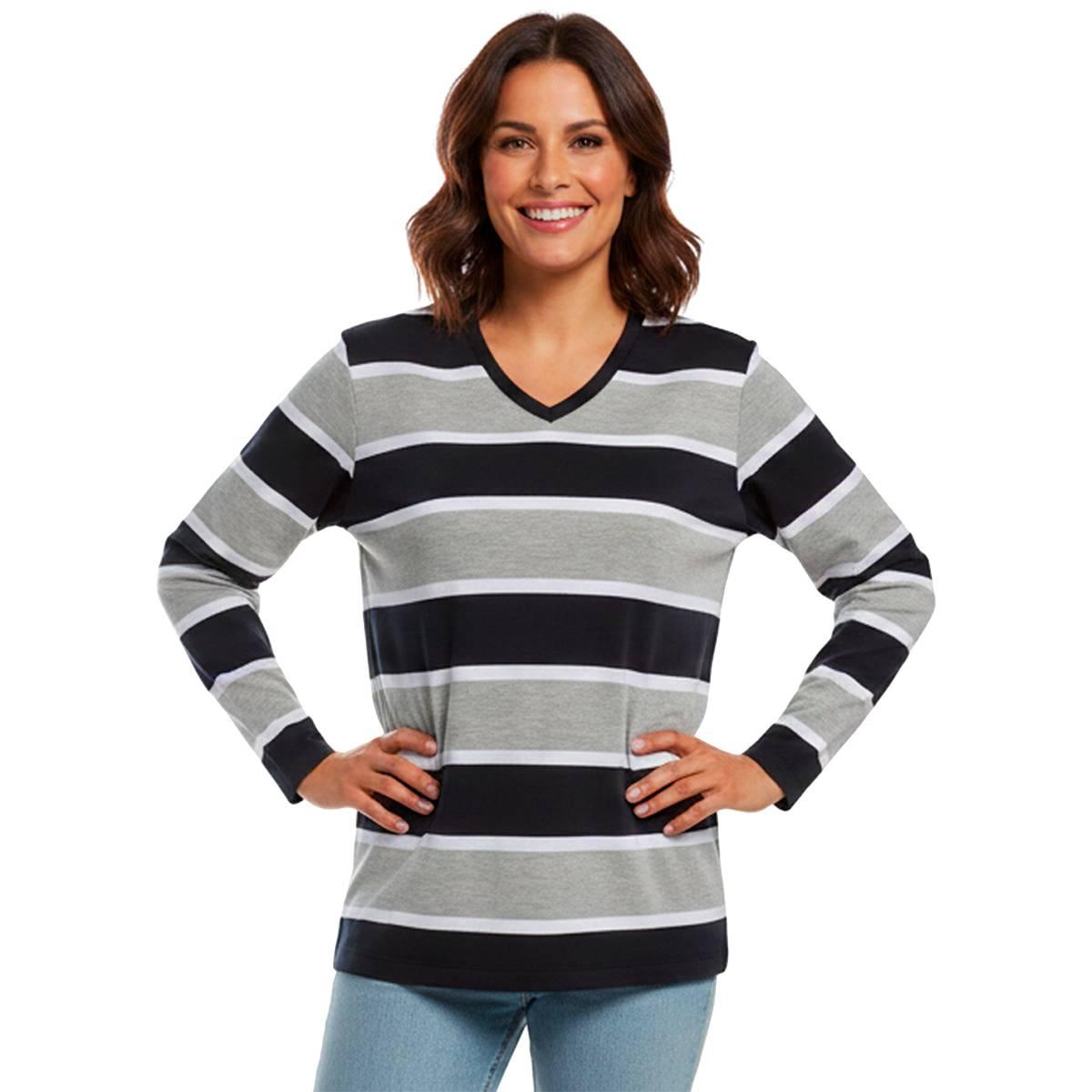 Petite Hasting & Smith Long Sleeve Rugby Stripe V Neck Tee